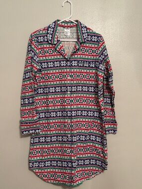 Lands' End Women's‎ Holiday Fair Isle Nightshirt in Red, Green & Navy size Small